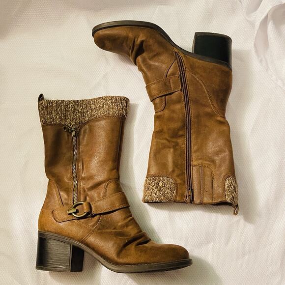 Baretraps Womens 9.5 Wylla Boots Brown Suede Knit Top Mid-Calf Block Heel Boho - Picture 1 of 14